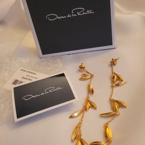 Oscar De La Renta gold plated leaf chain earrings